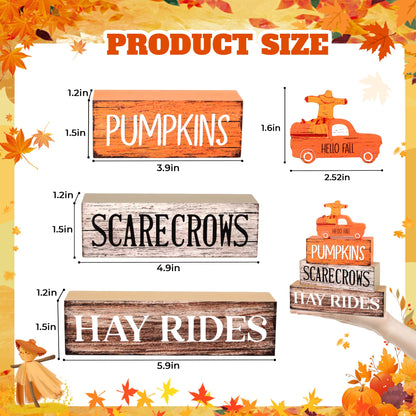 4 Pcs Fall Decor Wooden Tiered Tray Decor, Pumpkins Car Autumn Decorations Gifts for Home, Thanksgiving Table Centerpiece for Autumn Harvest Party Kitchen