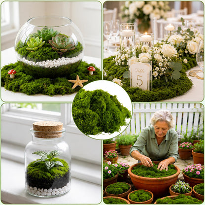 Sileasncei Faux Green Moss 10.6oz for Terrarium, Potted Plant Soil Cover & Wedding Table Centerpieces, Realistic Forest Style Moss for DIY Botanical Decor, Vase Fillers & Maintenance Free Greenery