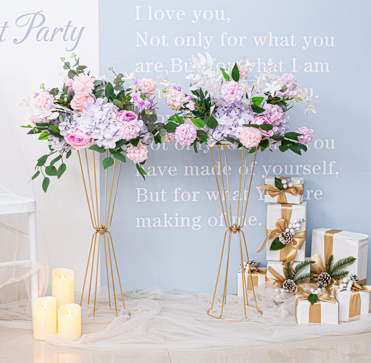 Gold Vases Centerpieces for Wedding Geometric Metal Flower Stand for Tables Bulk, 4pcs 23.6” Tall Trumpet Vases for Centerpieces Party Dinner Anniversary Ceremony