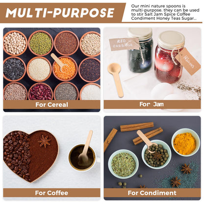 Patelai 100 Pieces Mini Wooden Spoons Bulk 3 Inch Small Condiments Tiny Jars Spoons for Coffee Condiment Honey Teas Sugar Kitchen Cooking Bath Salt (Cute Style)