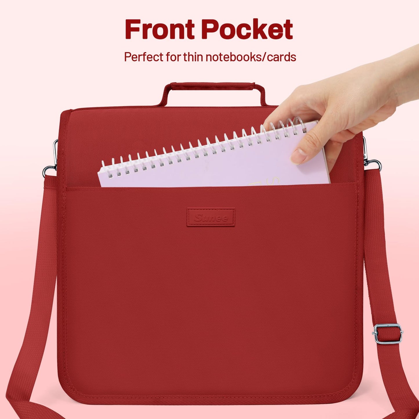 SUNEE Zipper Binder 3 Ring, 3 Inch O-Ring with Handle and Shoulder Strap, 600-Sheet Capacity, 5-Tab Expanding File Folder, Multi-Pockets for Middle School Organizer Binder with Zipper, Bright Red