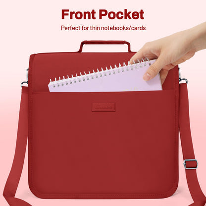 SUNEE Zipper Binder 3 Ring, 3 Inch O-Ring with Handle and Shoulder Strap, 600-Sheet Capacity, 5-Tab Expanding File Folder, Multi-Pockets for Middle School Organizer Binder with Zipper, Bright Red