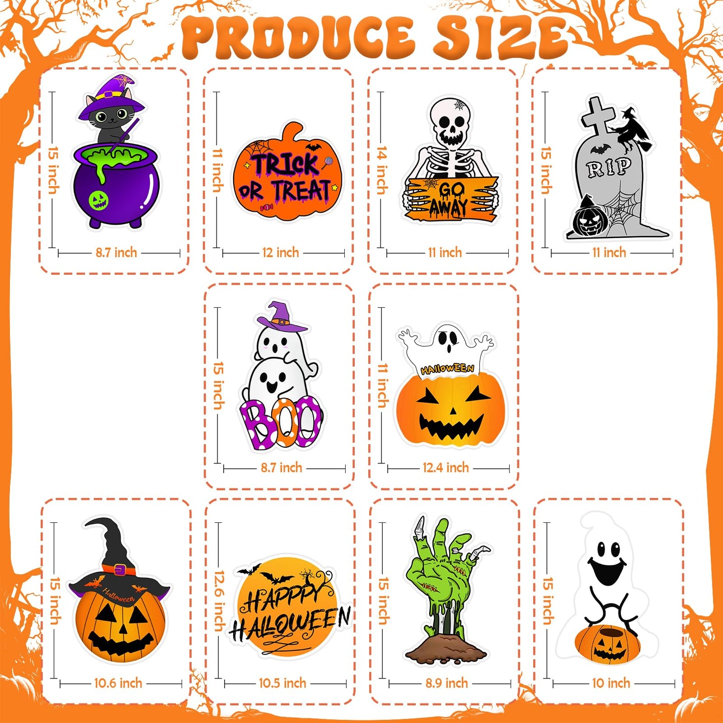10 PCS Cute Halloween Decorations Outdoor Yard Signs,Large Yard Stakes Signs Pumpkin Ghost,Halloween Lawn Decoration for Family Friendly Kids Home Party Plastic Halloween Yard Stakes