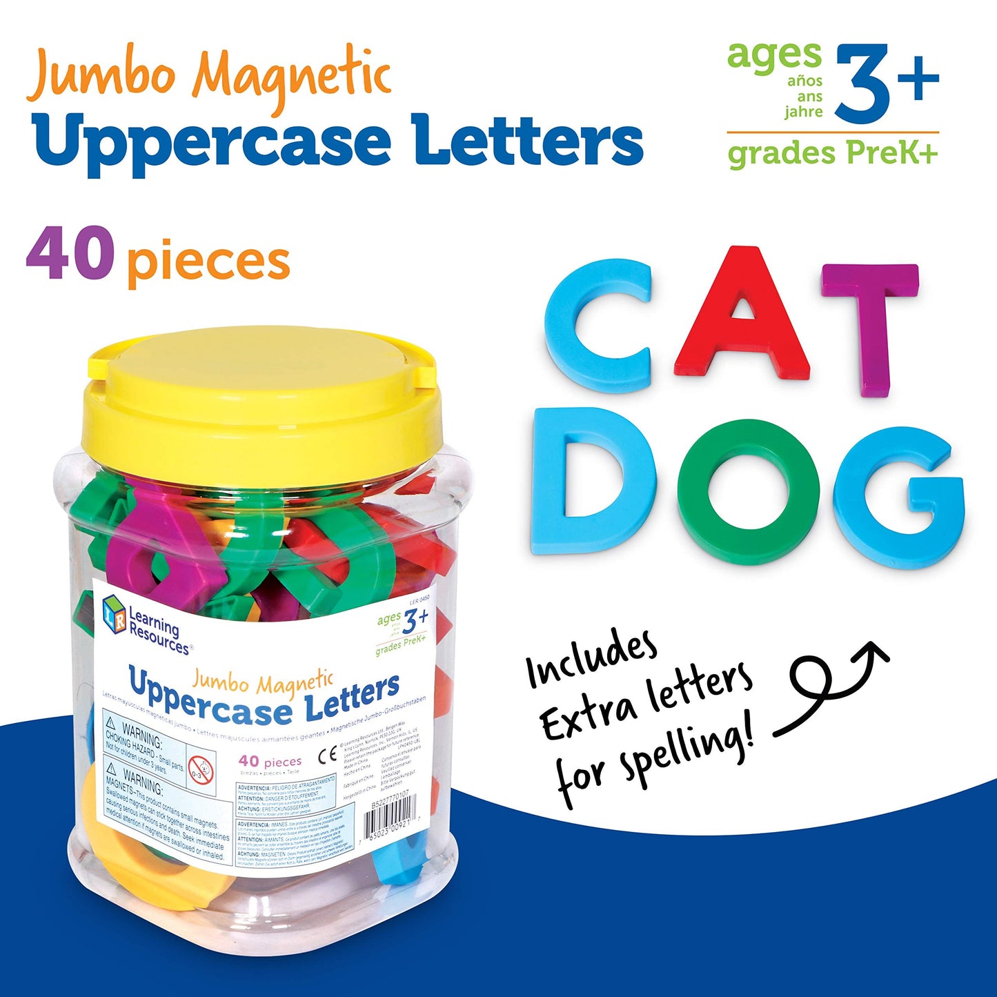 Learning Resources Jumbo Magnetic Uppercase Letters - Magnetic ABC, Alphabet Recognition for Preschoolers, Phonics and Spelling, Classroom, Teach Toddler Reading, Educational Toy, Gifts for Kids