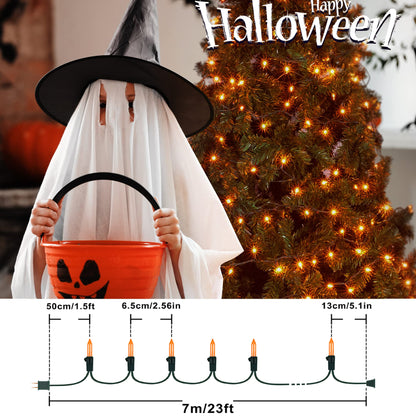 Hopolon Orange Halloween Lights, 2PACK 13ft 50 Orange Lights String,120V Fall String Light, Plug in Green Wire Fall Light Waterproof for Spooky Thanksgiving Party Decor(2pcs)