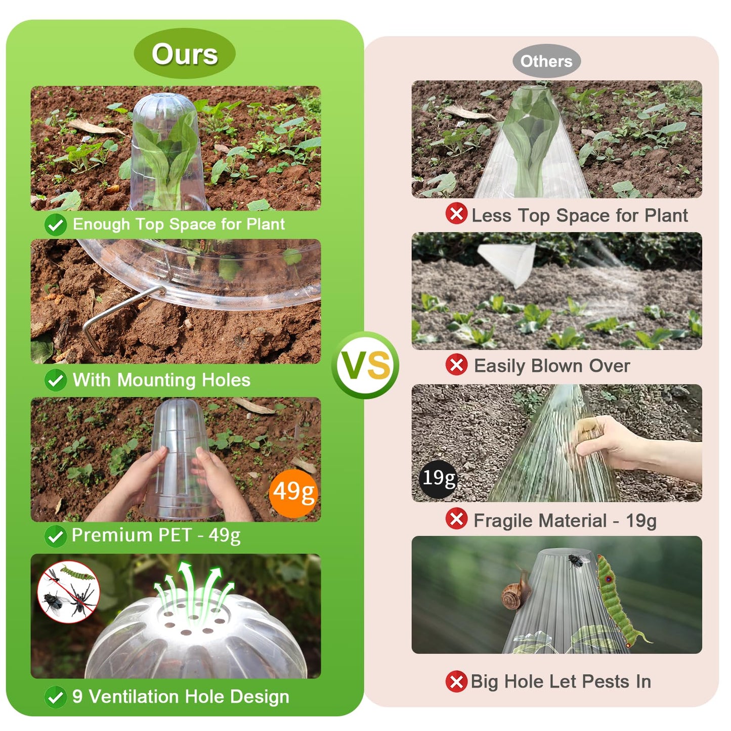 SEOIMU 20 Pcs Upgraded Transparent Garden Cloches for Plants, Reusable Plant Covers, Plant Protectors from Animals for Garden Plants, Plant Covers Freeze Protection, Compatible with Slug Collar