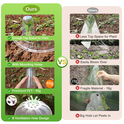 SEOIMU 20 Pcs Upgraded Transparent Garden Cloches for Plants, Reusable Plant Covers, Plant Protectors from Animals for Garden Plants, Plant Covers Freeze Protection, Compatible with Slug Collar