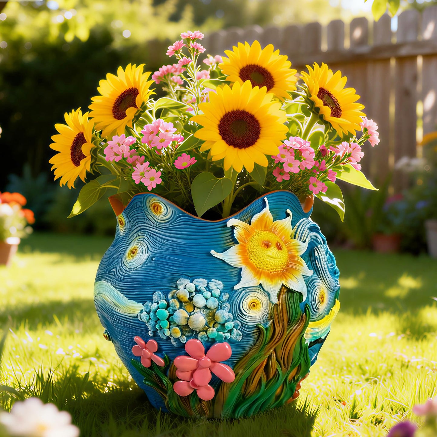 ArtCachet Sunflower Starry Sky Plant Pots-Cute Unique Flower Pots with Drainage Hole, Resin Planters for Indoor Outdoor Succulent Planter, Plant Gifts for Mother's Day, Birthday, Christmas(Colours)