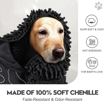 Newwiee 4 Pcs Large Dog Towels for Drying Dogs with Hand Pocket Microfiber Shammy Towel 32 x 14 in Dog Bath Towel Absorbent, Quick Drying, Machine Washable for Pet Puppy Clean Shower Supplies(Black)