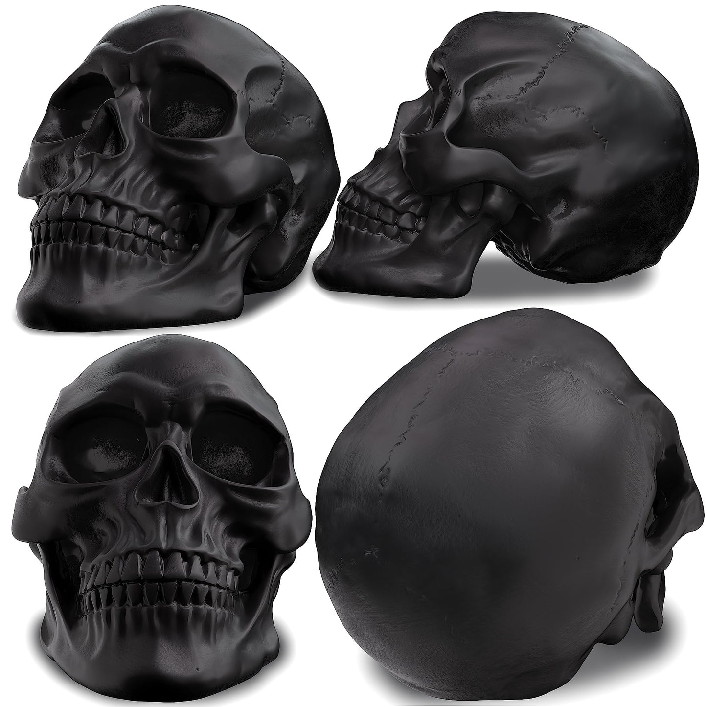 READAEER Resin Skull, Human Head Model for Home Decoration, Halloween Statue, Skull Model for Bookshelf and Desktop (Black)