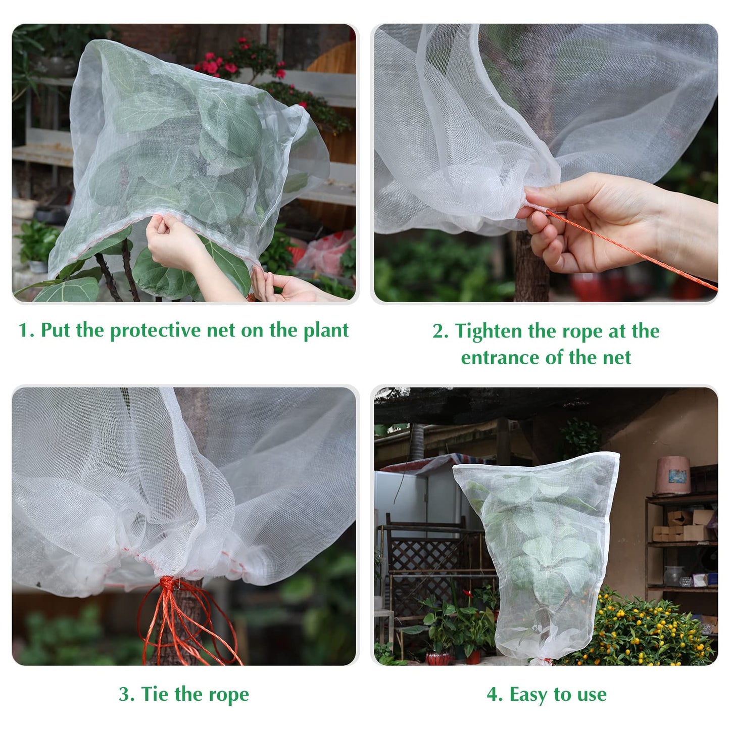Kikhope 10 Pcs Garden Mesh Netting - 29"x21" Insect Bird Netting Pest Barrier Bags with Drawstring -Plant Fruit Protection Bag for Fruit Trees & Tomato Plants, Blocks Birds, Squirrels & Insects