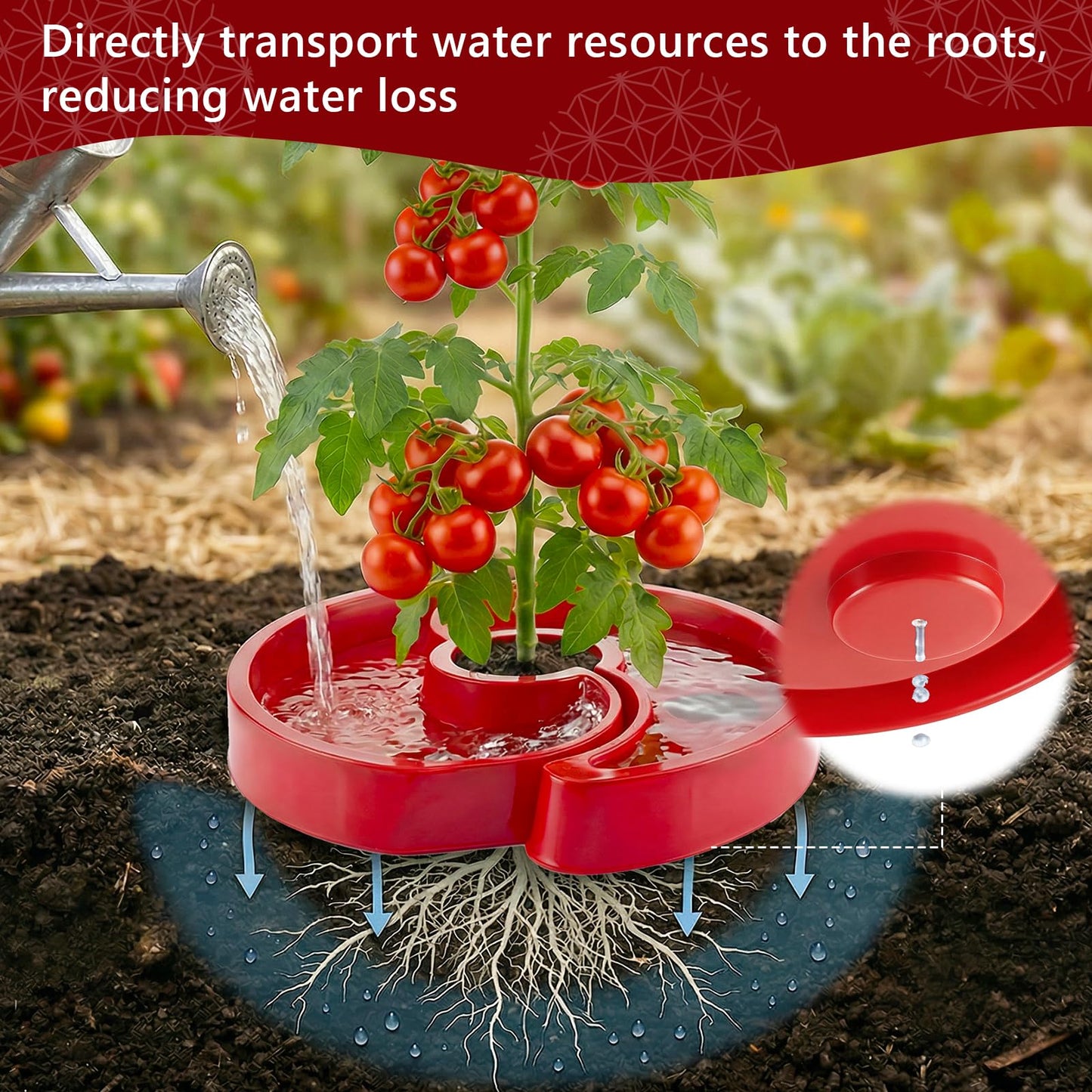 U0U 10 Sets Tomato Watering Trays,Tomatos Ring Tray Used to Improve the Yield of Tomato Plants,Help to Plant Vegetables Water Saving, Easy to Direct the Root Irrigation (10, Red)