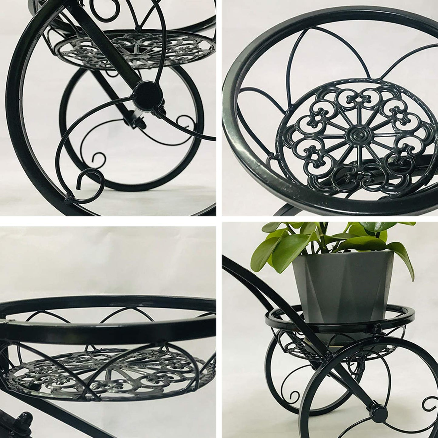 LOYALHEARTDY Bicycle Plant Stand Holder, Metal Flower Pot Holder Display Shelf Elegant Garden Patio Plant Rack Ideal For The Decoration Of Home, Garden, Patio (Black)