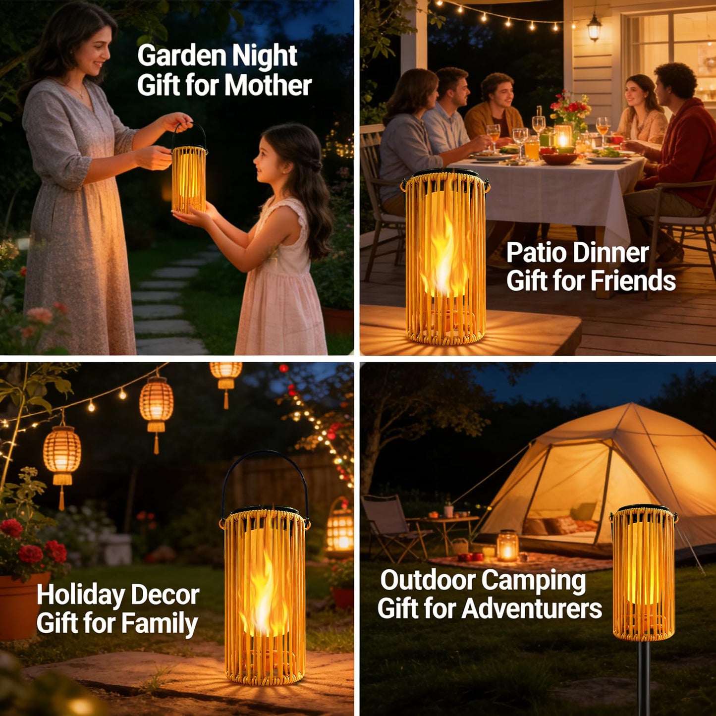 Amugmilk Solar Pathway Lights Outdoor Hanging Garden Decorations,Solar Lanterns Waterproof Flickering Flame Gifts for Women Mom Grandma,Decorative Lantern Stakes Outside for Lawn Yard Porch Tree