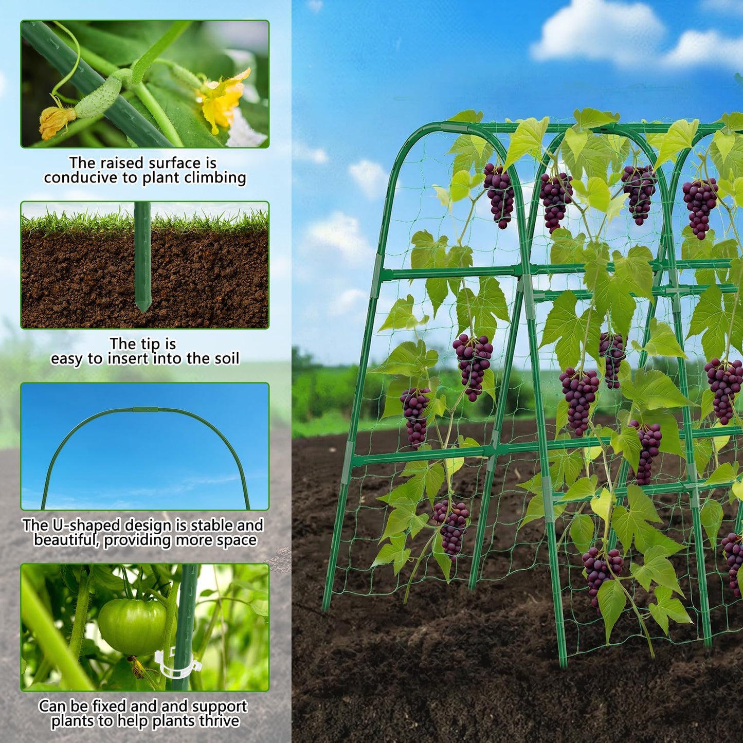 Unves 48"×48" Cucumber Trellis, U-Shape Garden Cucumber Trellis for Raised Bed & Climbing Plants Outdoor, Metal Plant Support Arch Trellis for Vegetables, Pea, Bean, Grape