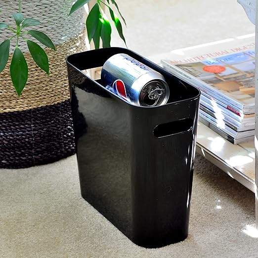 Youngever 1.5 Gallon Slim Trash Can, Plastic Garbage Container Bin, Small Trash Bin with Handles for Home Office, Living Room, Study Room, Kitchen, Bathroom (1 Pack Black)
