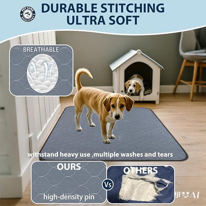 Washable Pee Pads for Dogs, 48x48 Reusable Puppy Pads with Fast Absorbent, Waterproof Reusable Pee Pads for Whelping, Traing, Incontinence and Potty, 3 Pack, Grey.