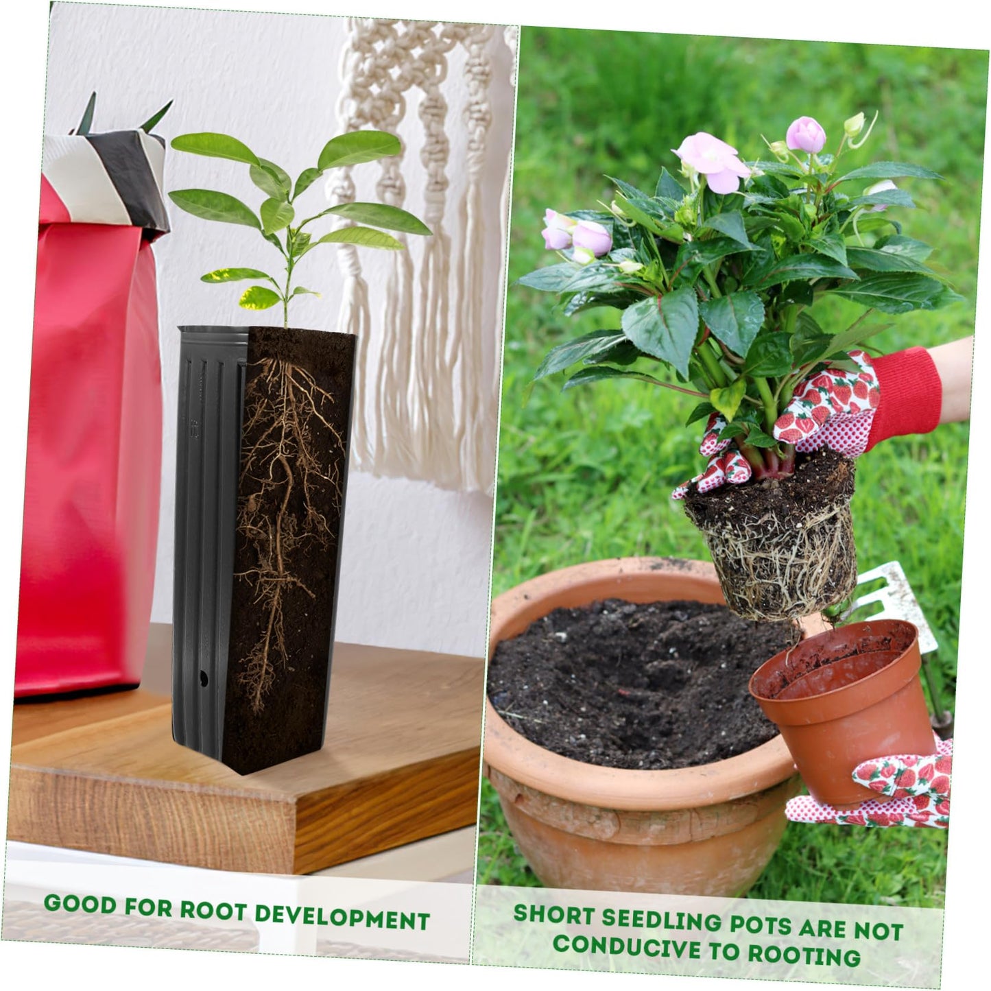 Yardwe 60 Pcs Tree Pots, 11.41" Tall Plastic Plant Nursery Containers with Plant Labels, Black Seedling Pots for Indoor Outdoor Gardening
