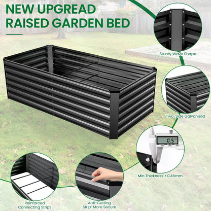 Homdox 6×3×2FT Galvanized Metal Raised Garden Bed Kit, Deep Root Elevated Planter Box w/Anti Cutting Strip & A Pair of Gloves, for Vegetables, Flowers, Herbs, Succulents, 265 Gallon Capacity, Black