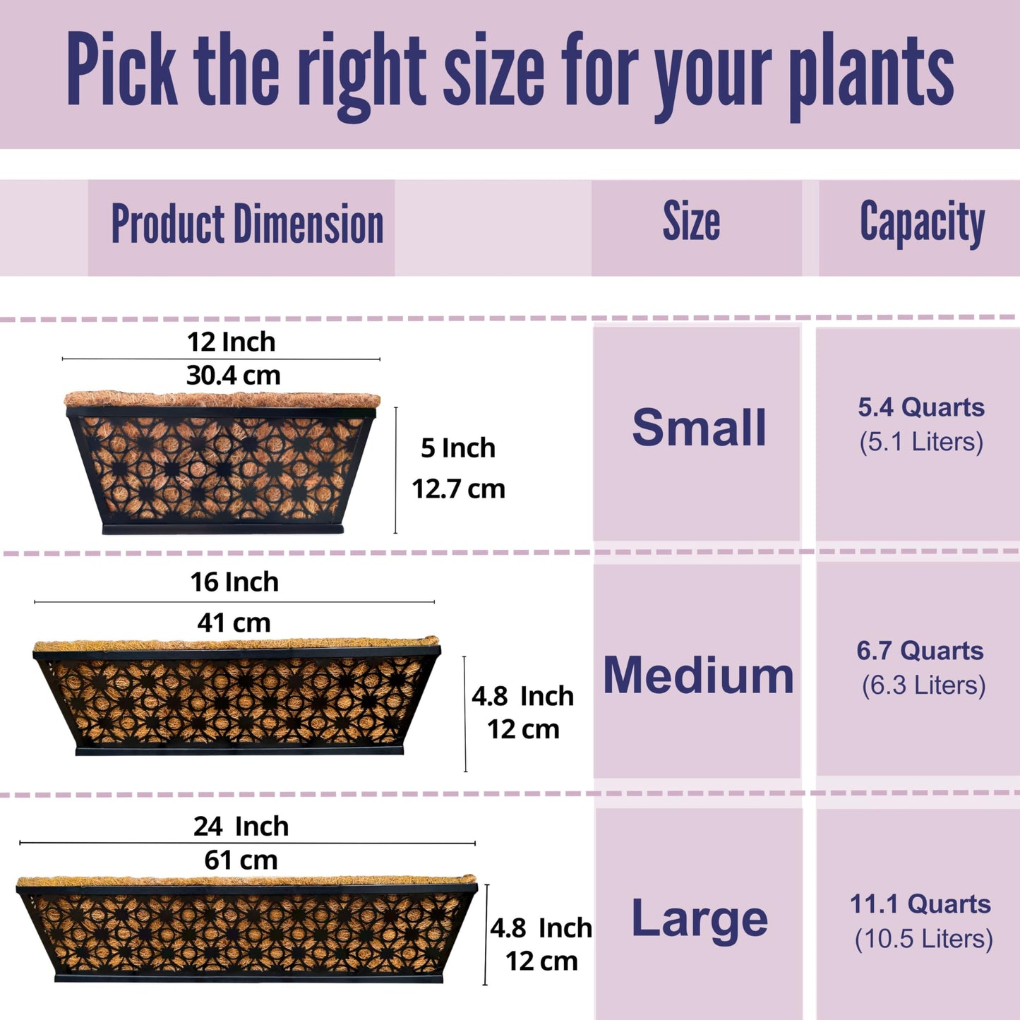 LaLaGreen Window Box Planter for Outdoor Plants (4 Pack, 12 Inch) Black Metal Small and Cute Rectangular Flower Pot Wall Planters with Coco Liner Horse Trough Railing Deck Balcony Fence Patio Decor