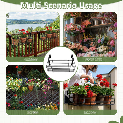 Youyole Railing Hanging Planter Holders, Adjustable Balcony Flower Pot Rack Stand, Expands 14"-27" Iron Hanger Hooks Fit Almost Any Balcony, Fence or Deck Railing up to 6" Wide(Black)