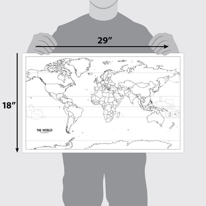 2 Pack - USA & World Map Blank Outline Posters - LAMINATED, 18" x 29" - (Wet Erase Markers Only)