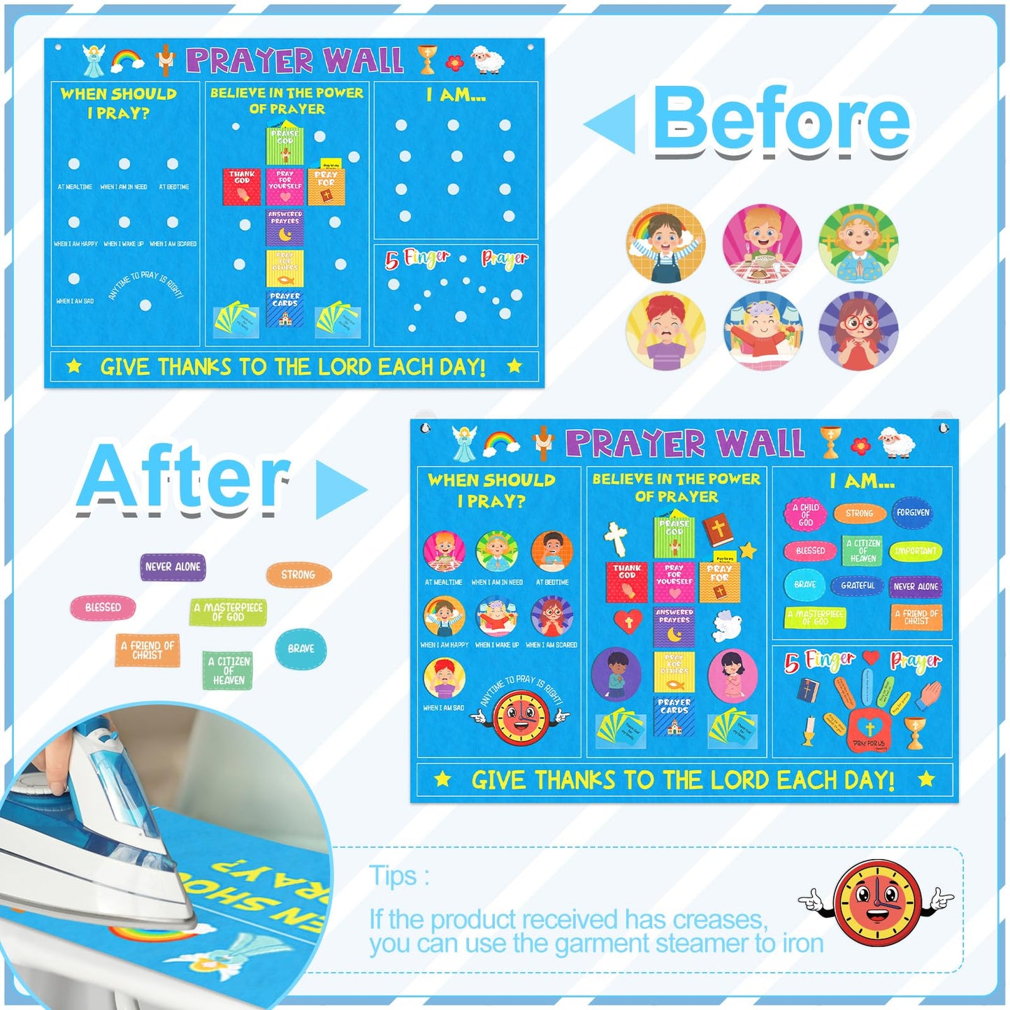 Cinrobiye Christian Prayer Wall Felt Board Set Bible Prayer Bulletin Board with DIY Story Cards Religious Felt Activities for Sunday School VBS Church Classroom Home Prayer Christian Decorations