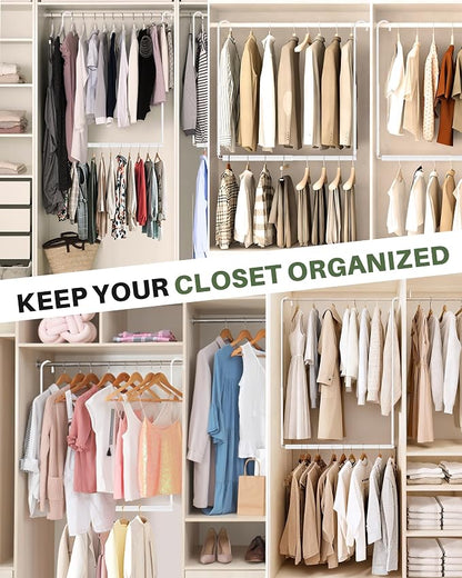 Hanging Closet Rod, Adjustable Height & Width Closet Rods for Hanging Clothes-Closet Extender Hanging Rod Space-Maximizing Design Suitable for Hanging and Drying Clothes, White