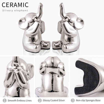 SURE YUESI Pair of Small Silver Elephant Figurines, Modern Boho Decorative Statues, Lucky Elephant Home Decor for Living Room, Bedroom, Office Desk & Shelf