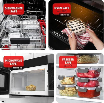Nestl 24pc Glass Storage Containers with Lids, 12 Glass Food Storage Containers with 12 Airtight Lids for Pantry & Kitchen, Meal Prep Containers for Lunch, Oven Microwave & Dishwasher Safe, Cream