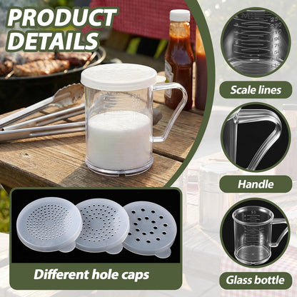 Domensi 4 Pcs Salt Pepper Dredge Shakers Powdered Sugar Shaker Duster with Handle Seasoning Spice Shakers for Lunch Box Restaurant Travel Camping BBQ Picnic Home(10oz with Handle,Plastic)