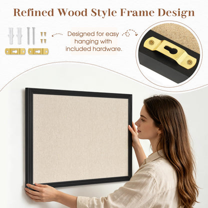 DOLLAR BOSS Linen Bulletin Board 36" x 24", Decorative Cork Boards for Walls with White Wood Frame, Premium Fabric Pin Board for Office, Home & School Room Decor, Black