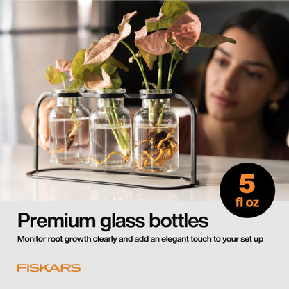 Fiskars Plant Propagation Station, Glass Test Tube Vases for Rooting Cuttings w/Metal Rack & Storage Drawer, Hydroponic System for Indoor Gardening Decor, Straight Sided Flutes for Easy Root Removal