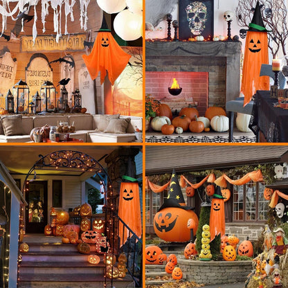 2Pcs Halloween Decorations, Halloween Pumpkin Decorations, Hanging Pumpkin Witch Hats Ornaments for Home Garden Yard Party
