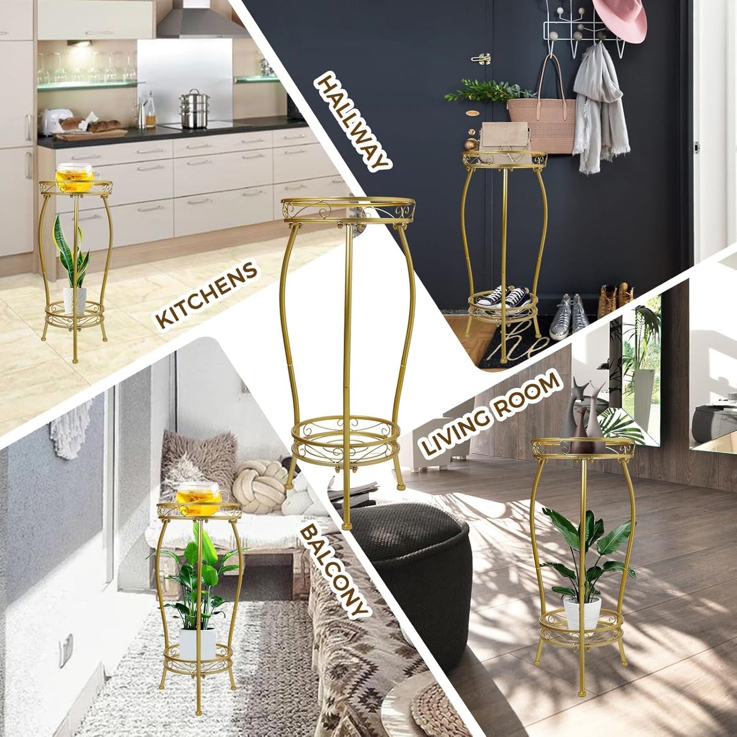 Kavlium Plant Stand Indoor Outdoor，Tall Gold Metal Rustproof Stable Plant Stands，2 Tier 27.1 inch Multiple Plant Rack Holder Rack Flower Pot Stand Heavy Duty Plant Shelf (Gold)