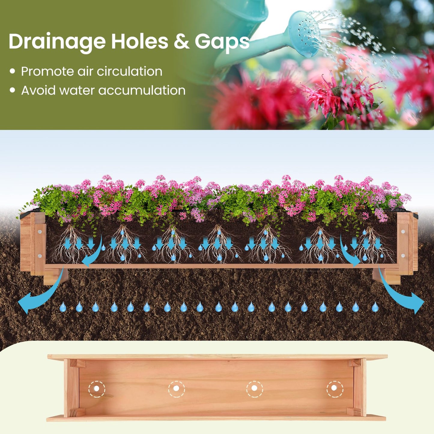 Giantex Wood Raised Garden Bed, Rectangular Planter Box w/Drainage Hole, Removable Liner for Growing Vegetable Flower Herb, Indoor Outdoor Plant Container for Backyard Deck Balcony, 36"x7"x7"