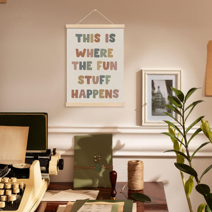 MOTERMATE Boho Inspirational Poster Hanger Frame, Affirmations Wall Hanging Decor Art Framed for Classroom Kids Room Bedroom, This Is Where The Fun Stuff Happens Wall Poster Prints, 12x16 Inch