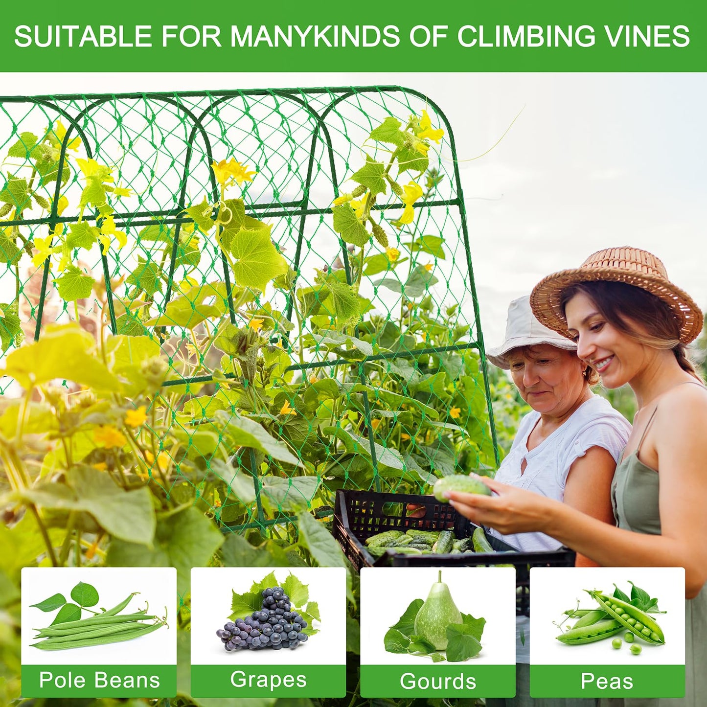 Extra Large Cucumber Trellis for Raised Bed, U-Shape Garden Trellis for Climbing Plants Outdoor,Adjustable Metal Arch Vegetables Trellis,Plant Support Garden Stakes for Vine (Green,65"x49.2"x23.6")