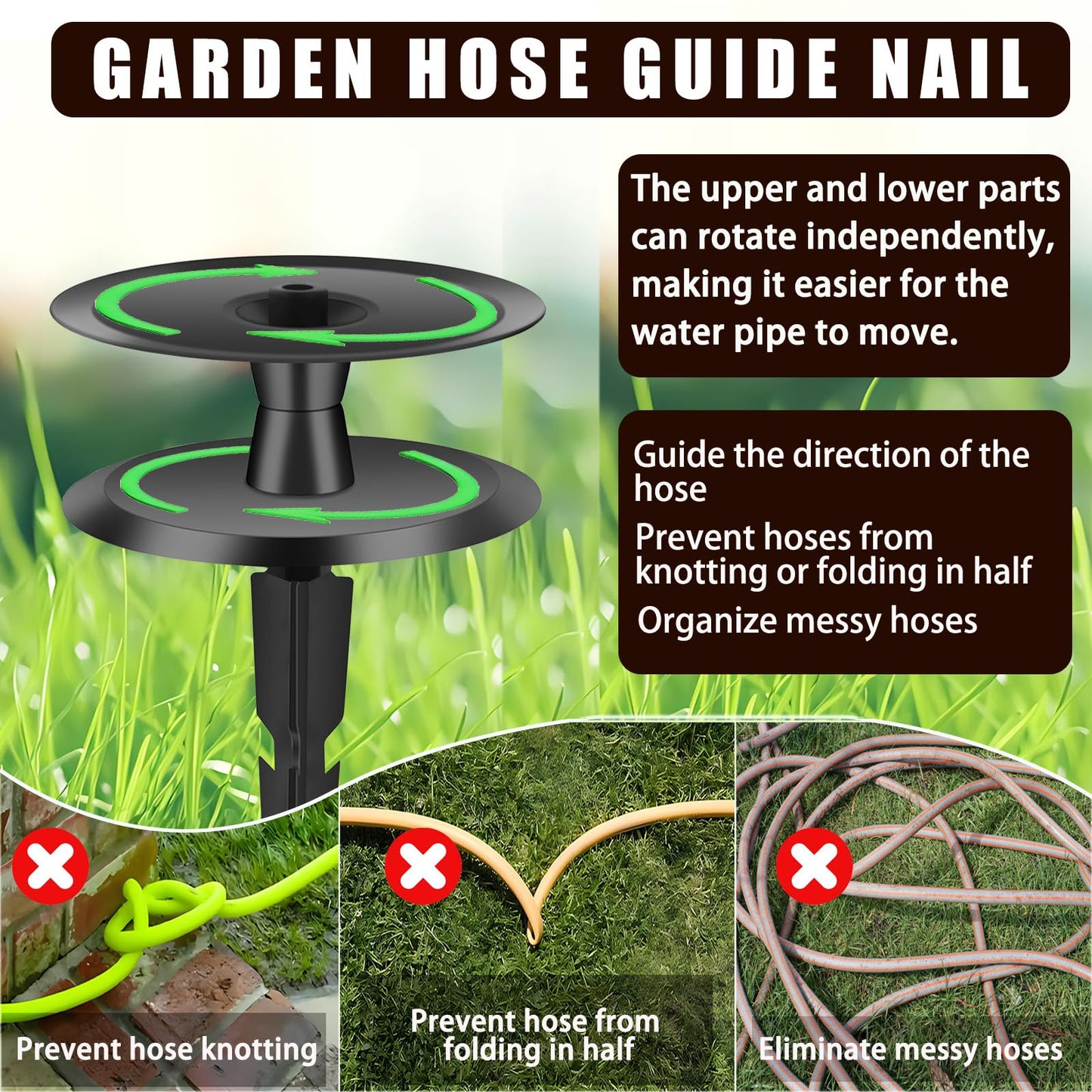 8PCS Metal Garden Hose Guide Spike, Hose Guides for Garden Heavy Duty, Cast Iron Garden Hose Guides for Outside, Rustproof Coated Hose Guide Stakes for Lawn & Yard, Plant & Flower Bed Protection
