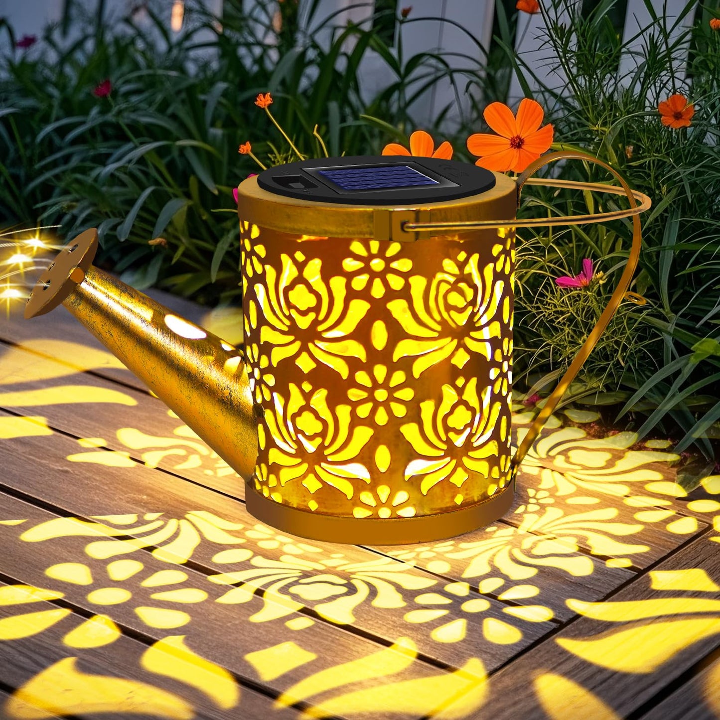 yeuago Solar Lights Outdoor Decorative, Watering Can with Cascading LED Lights on Butterfly Shepherd's Hook, Solar Garden Stake Decor for Yard, Mothers Day Gift for Women Mom