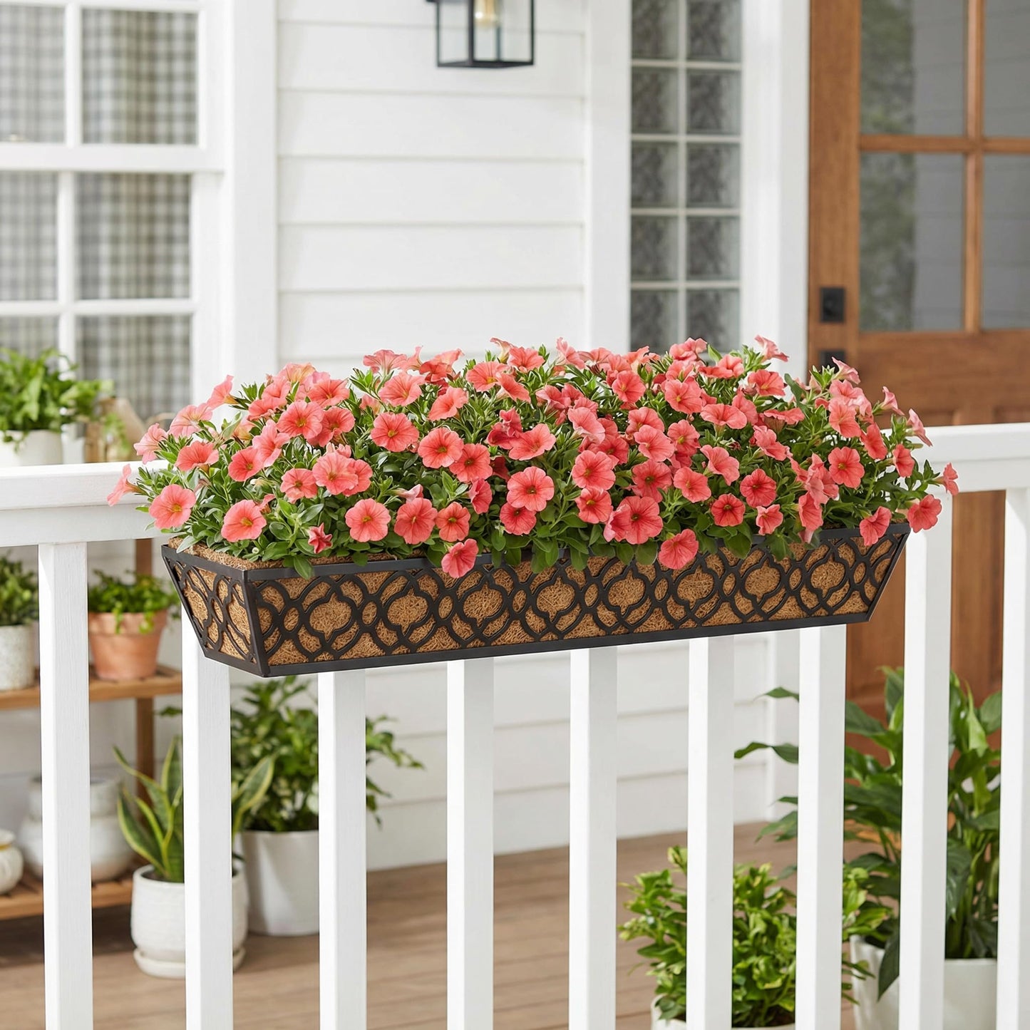Y&M 36 Inch Window Deck Planter with Coco Liner, Metal Hanging Flower Boxes for Fence, Railing, Balcony, and Outdoor Garden Lawn – 2pcs