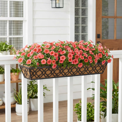 Y&M 36 Inch Window Deck Planter with Coco Liner, Metal Hanging Flower Boxes for Fence, Railing, Balcony, and Outdoor Garden Lawn – 2pcs