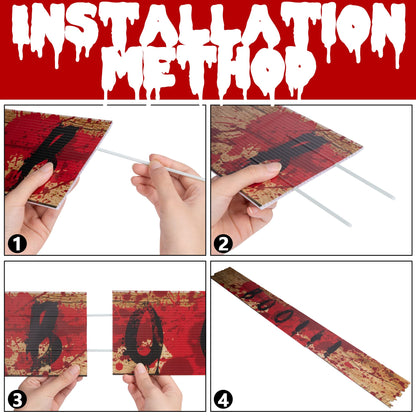 10pcs 39"x4.7" Halloween Haunted Window Boards, Beware Signs Window Warning Signs,Waterproof Outdoor Scary Sign for Halloween Party Decoration (10pcs window boards)