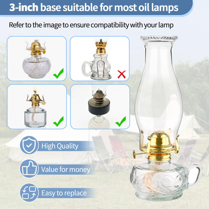 Oil Lamp Chimney Replacement, Clear Hurricane Glass Shade with Wave Style, 3-Inch Base for Kerosene Lamps
