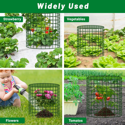 UNIFAMILY 6pcs Plant Protectors from Animals with 2 Round Covers 13 x 11.8IN, Metal Plant Cages for Outdoor Plants, Chicken Wire Cage, Plant Protectors for Keeping Bunny Chicken Squirrels Birds Out