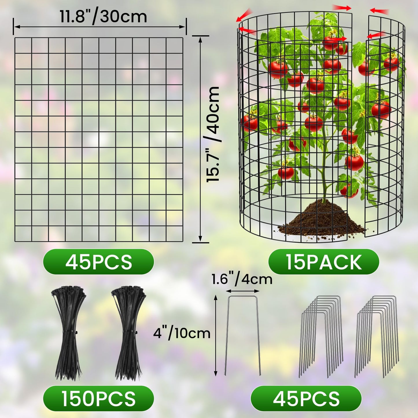 Nexum 45Pcs Plant Protectors from Animals – 16" x 12" Metal Tree Trunk Guards, Garden Plant Cloches & Expandable Plant Cages to Protect from Deer, Rabbits & Lawn