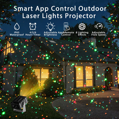 Smart Outdoor Laser Lights Projector, 7 Color Motion Star Firefly Lights Effect, Moving Dynamic RGB Lights Show Waterproof Laser Projection with App & Remote Control for Parties Home Garden Yard