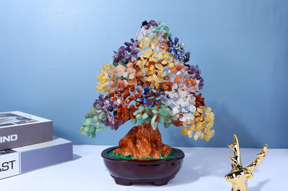 Top Plaza 7 Chakra Healing Crystal Tree 10 Inch Stone Bonsai Tree Feng Shui Good Luck Wealth Money Trees Decor Business Gift for Office Home Living Room