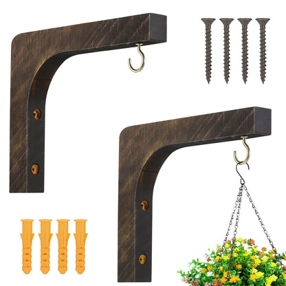 ARTiFiXPRO 2-Pack Wood Wall Hooks for Hanging Plants, Heavy-Duty Wooden Plant Hanger Bracket