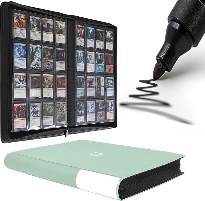 D DACCKIT Card Binder 16 Pocket - Fits 1024 Cards，4X4 Ringless Card Album with Sleeves for Trading Cards & Sports Cards（Model A，Asakusa Green）